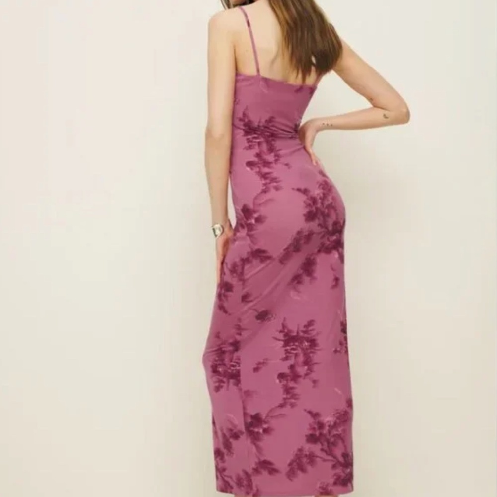 Reformation Elise Midi Dress - Hothouse Rose Pink Floral Stretchy Knit - Picture 3 of 9